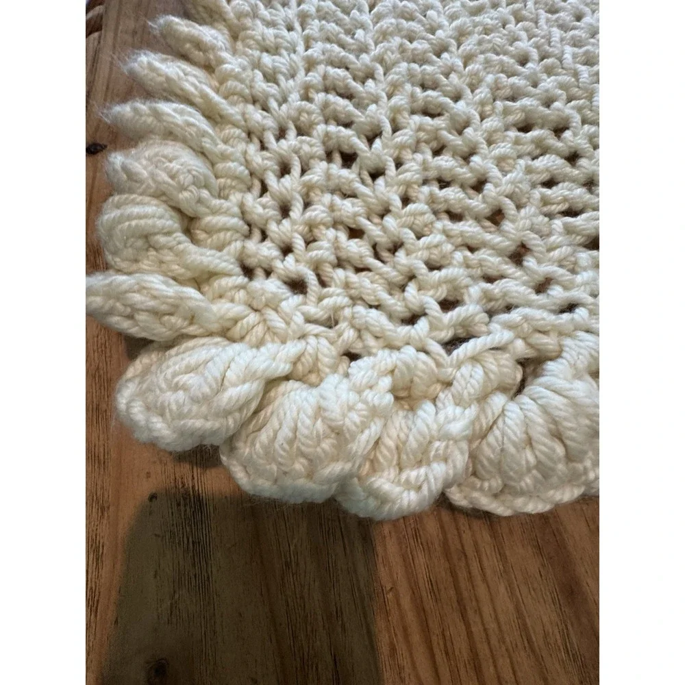 Afghan Blanket Wrap Crochet Handmade Bulky Chunky Baby Lap Ivory 45 X 39